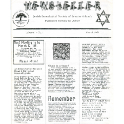 Jewish Genealogical Society of Greater Orlando Etz Chaim Vol 1 number 1
