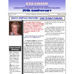 Jewish Genealogical Society of Greater Orlando Etz Chaim Vol 21 number 2